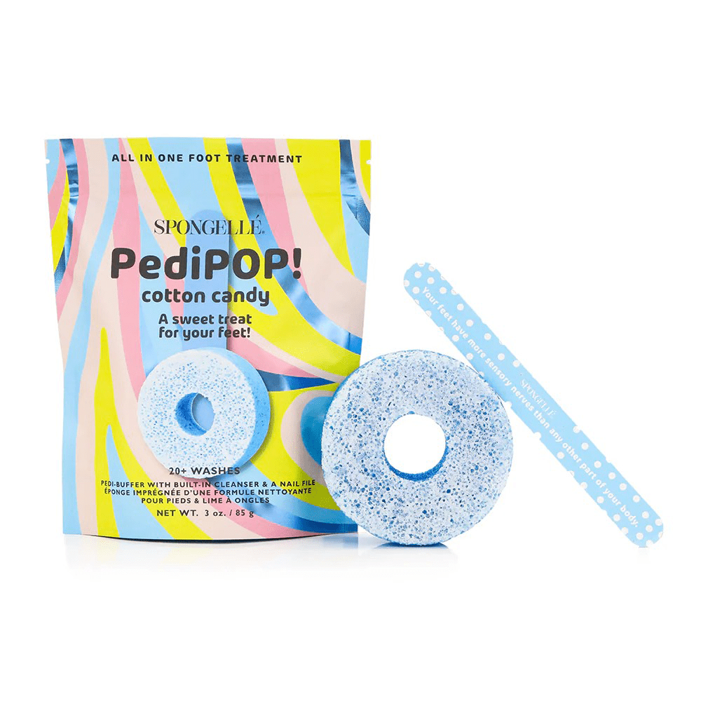Spongelle Pedi Pop Cotton Candy Foot Buffer & Nail File 85 g (20+ Uses) — Spongelle