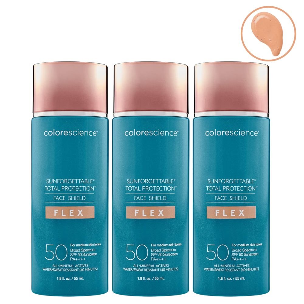 Colorescience Sunforgettable Total Protection Face Shield Flex SPF 50 Medium 55ml 3 Pack Set — Colorescience